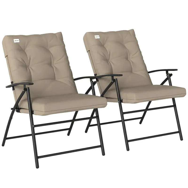 Set Of 2 Folding Outdoor Dining Chairs With Adjustable Backrest, Khaki 1