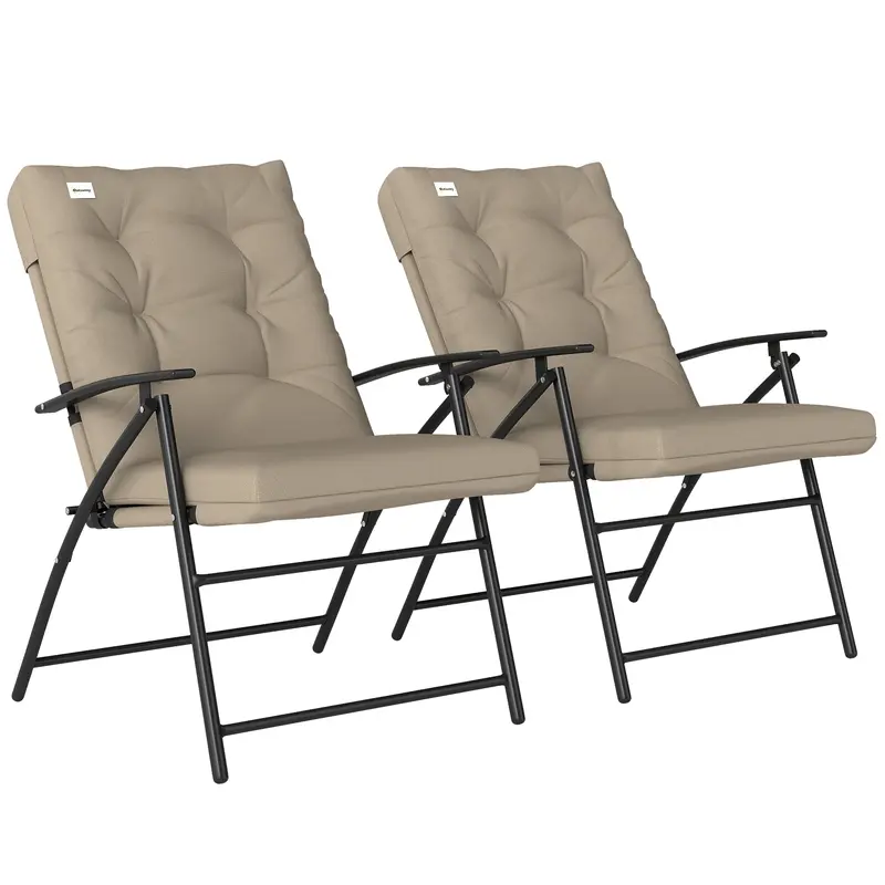 Set Of 2 Folding Outdoor Dining Chairs With Adjustable Backrest, Khaki 2