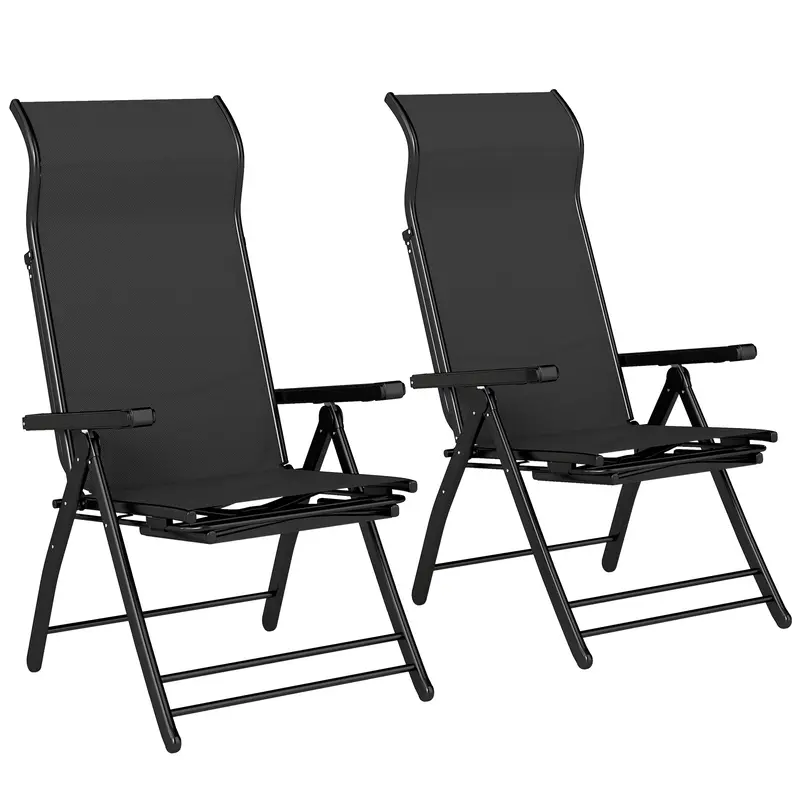 Set Of 2 Folding Patio Chairs With Footrest And 5-Position Recline, Black 1