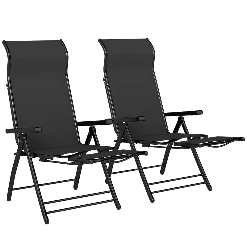 Set Of 2 Folding Patio Chairs With Footrest And 5-Position Recline, Black 2