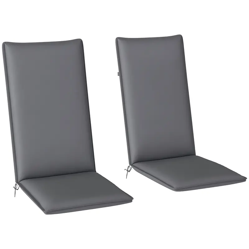 Set Of 2 High Back Patio Chair Cushions With Ties, Dark Grey 1
