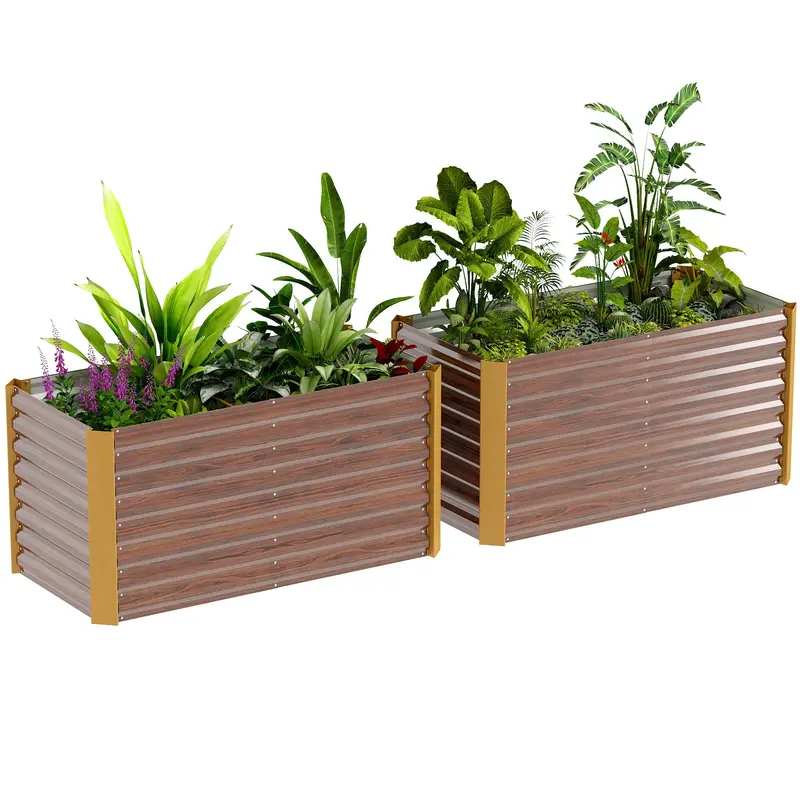 Set Of 2 Metal Raised Garden Beds, 4' X 2' X 2' Galvanized Planters, Distressed Dark Brown 1