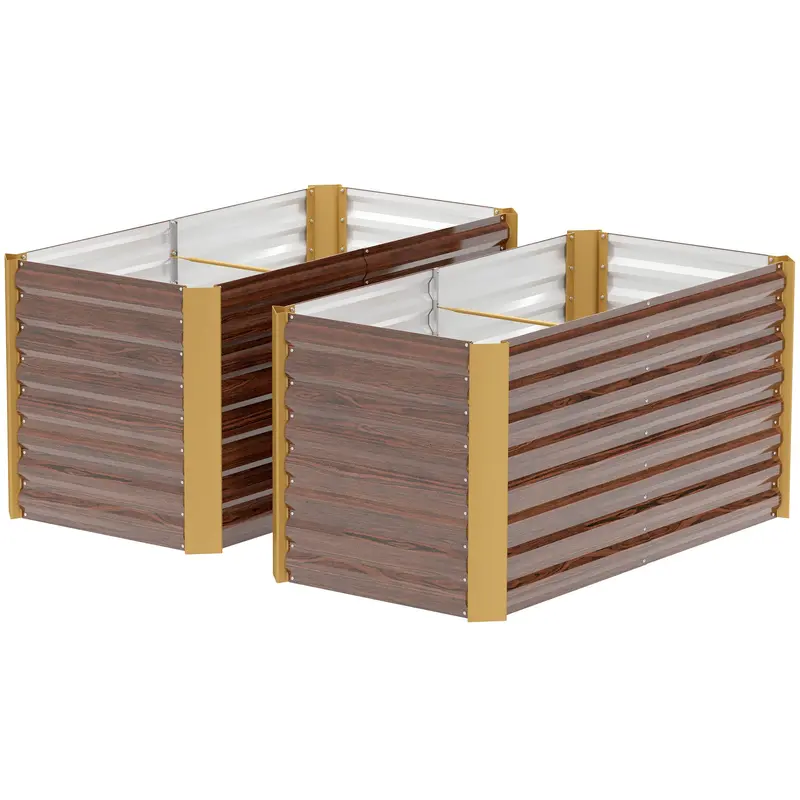Set Of 2 Metal Raised Garden Beds, 4' X 2' X 2' Galvanized Planters, Distressed Dark Brown 2
