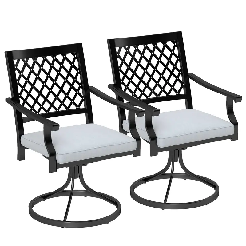 Set Of 2 Outdoor Metal Swivel Rocker Chairs With Cushion & Armrests For Backyard, Black 1