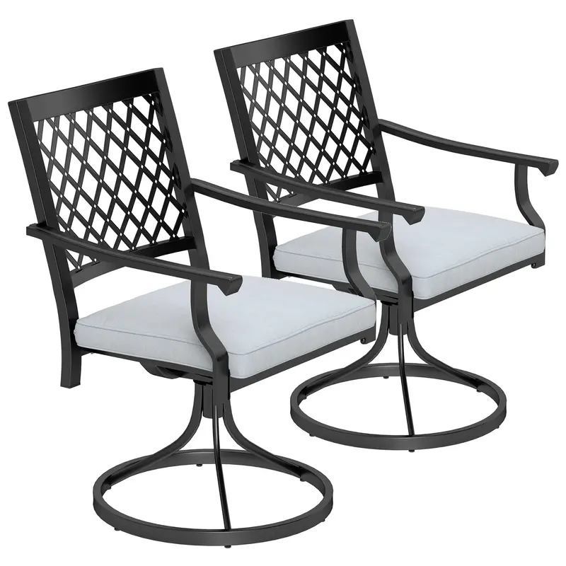 Set Of 2 Outdoor Metal Swivel Rocker Chairs With Cushion & Armrests For Backyard, Black 2