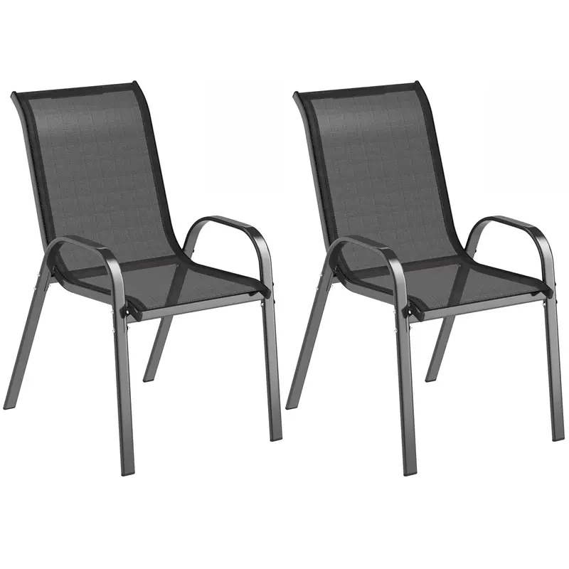 Set Of 2 Outdoor Stackable Chairs With High Back & Breathable Mesh Seat, Black 1