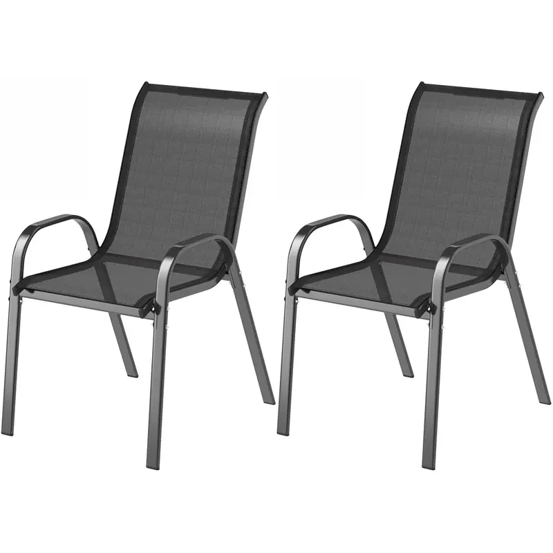 Set Of 2 Outdoor Stackable Chairs With High Back & Breathable Mesh Seat, Black 2