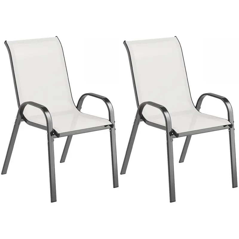 Set Of 2 Outdoor Stackable Chairs With High Back & Breathable Mesh Seat, Light Grey 1