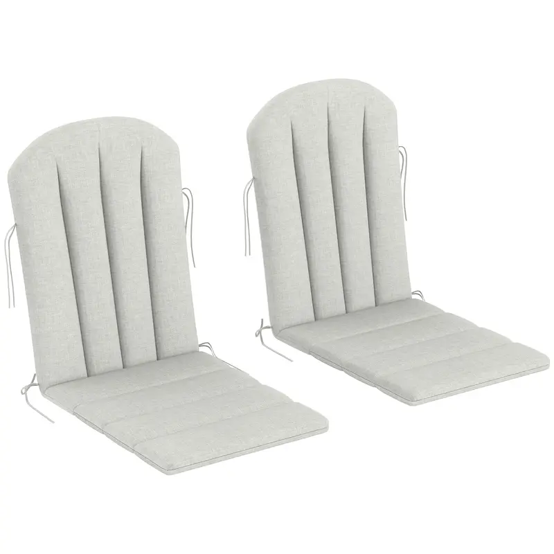 Set Of 2 Patio Chair Cushions, High Back Adirondack Chair Cushion With Ties, Light Grey 1