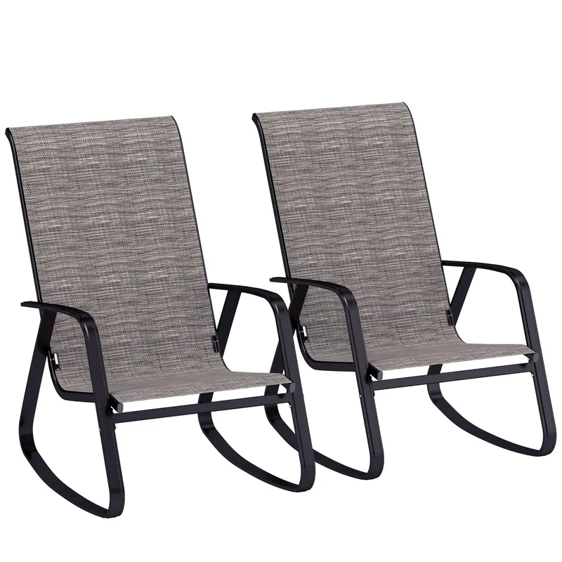 Set Of 2 Patio Rocking Chairs With High Backrest & Armrests For Garden, Light Brown 1