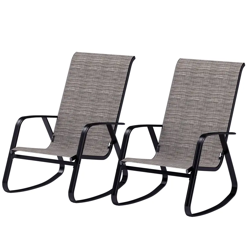 Set Of 2 Patio Rocking Chairs With High Backrest & Armrests For Garden, Light Brown 2