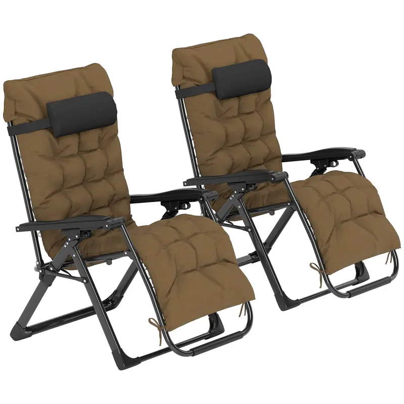 Set Of 2 Reclining Zero Gravity Chairs With Cushion, Khaki 2