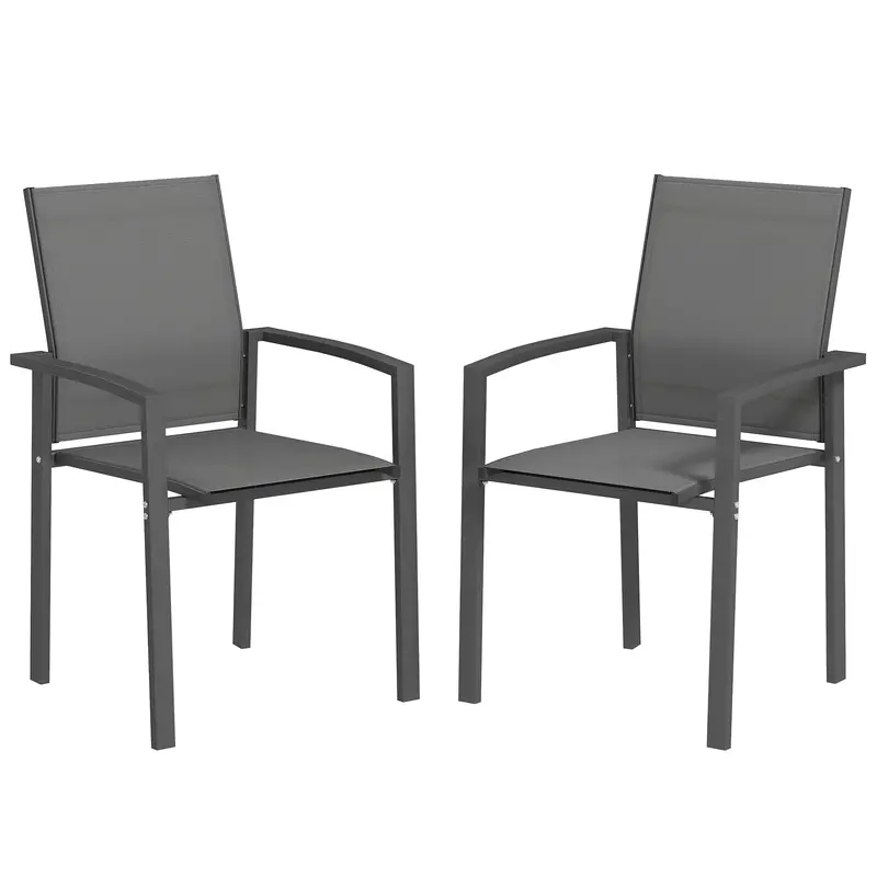 Set Of 2 Stackable Patio Dining Chairs With Mesh Seat, Dark Grey 1