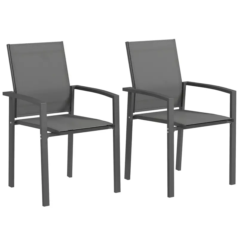 Set Of 2 Stackable Patio Dining Chairs With Mesh Seat, Dark Grey 2
