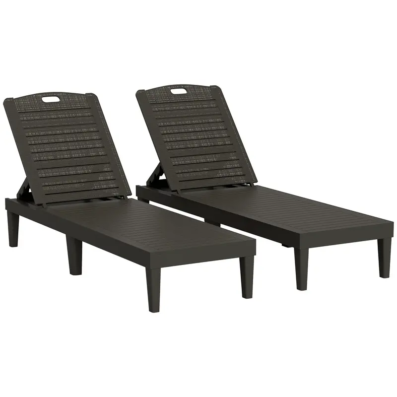 Set Of 2 Waterproof Resin Lounger Chairs With 4-Position Adjustable Backrest, Black 1