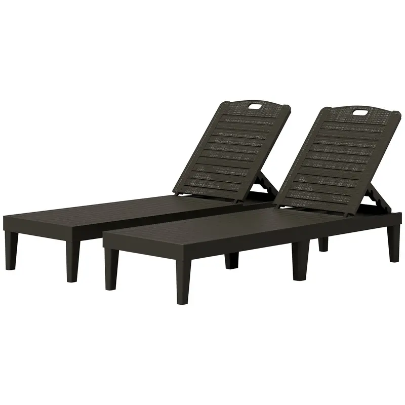 Set Of 2 Waterproof Resin Lounger Chairs With 4-Position Adjustable Backrest, Black 2