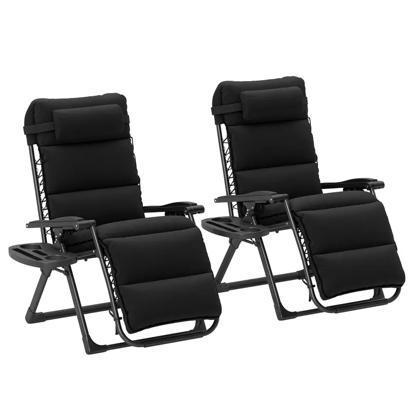 Set Of 2 Zero Gravity Chairs With Cup And Phone Holder Tray, Black 1