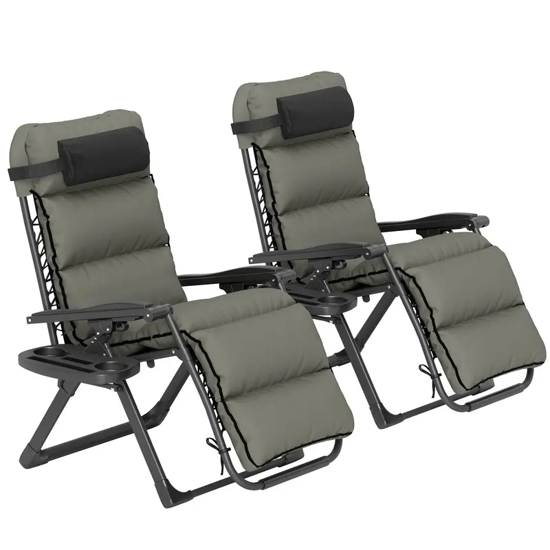 Set Of 2 Zero Gravity Chairs With Cup And Phone Holder Tray, Grey 2
