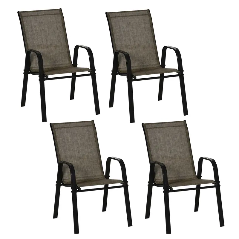 Set Of 4 Outdoor Dining Chairs, Heavy Duty Stackable Patio Dining Set With Armrests, Brown 1