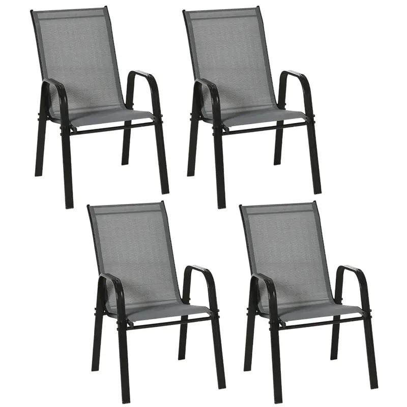 Set Of 4 Outdoor Dining Chairs, Heavy Duty Stackable Patio Dining Set With Armrests, Dark Grey 1