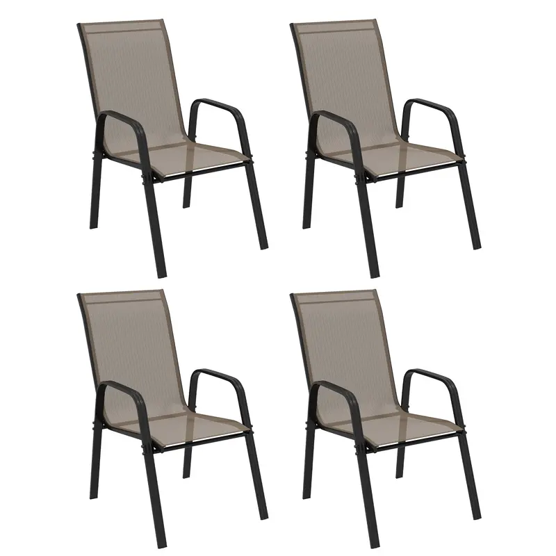 Set Of 4 Outdoor Dining Chairs, Heavy Duty Stackable Patio Dining Set With Armrests, Grey 1