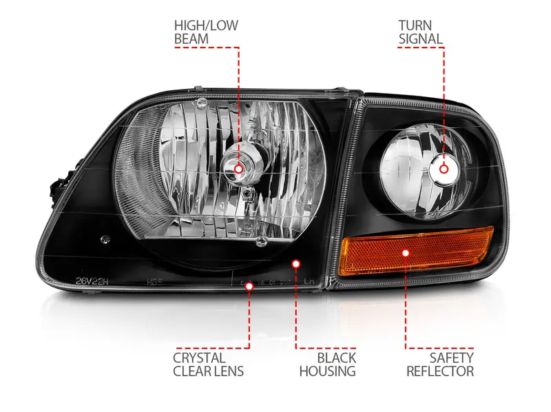 Spyder 1997-2003 Ford F-150 Crystal Headlights Black W/ Parking Lights 2