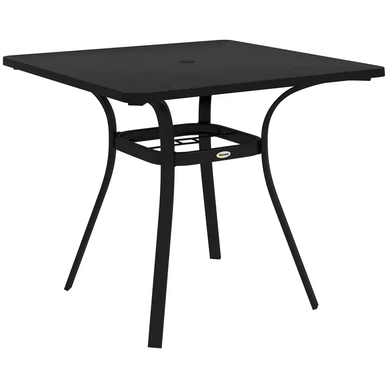 Square Patio Dining Table For 4 With Steel Legs & Metal Tabletop For Garden, Black 1