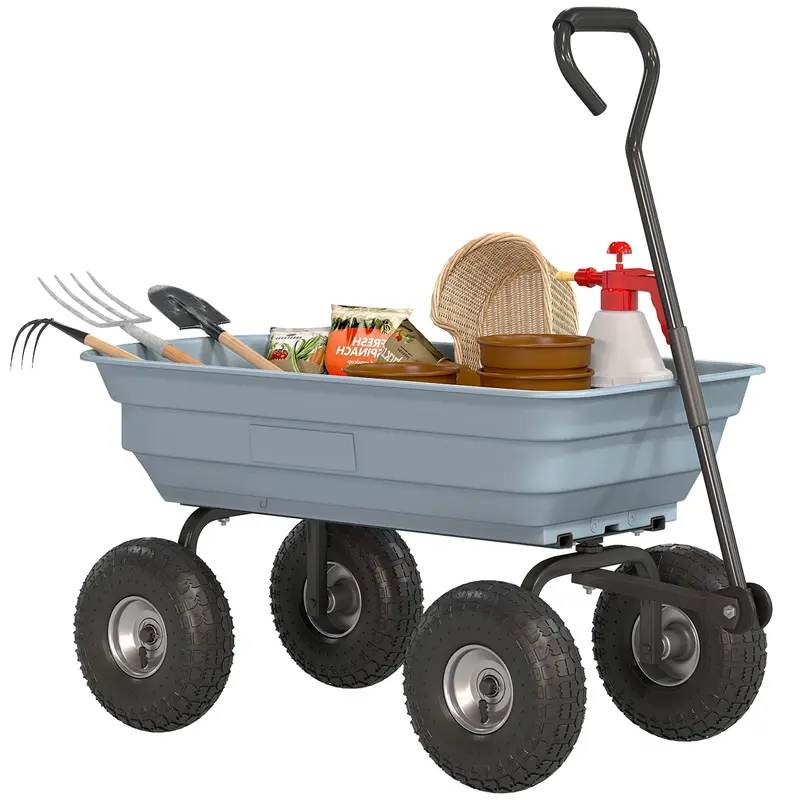 Steel Garden Cart With 10" Pneumatic Tires, 551 Lbs Capacity, Grey 1