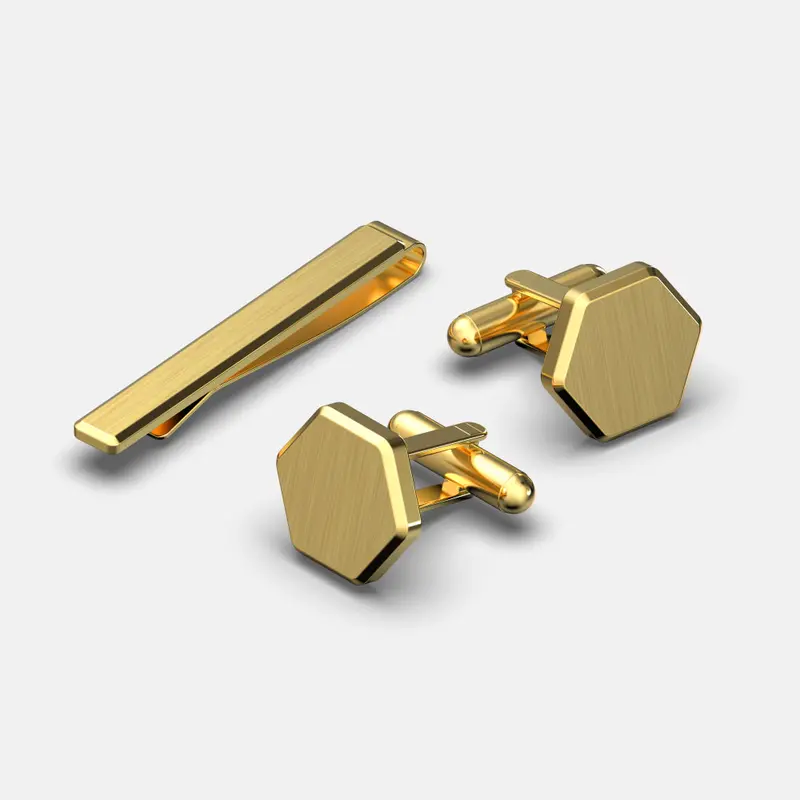 Tie Bar & Cufflinks Kit - 24K Gold 1