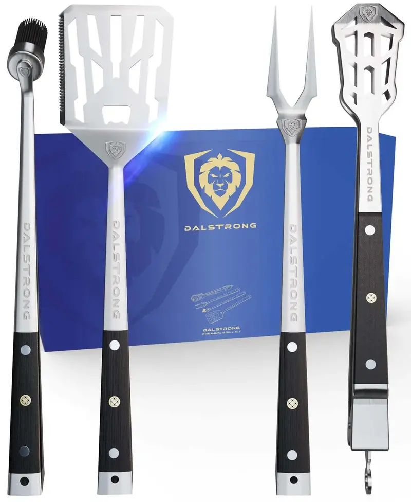 Tongs, Spatula, Fork, Silicone Brush | 4 Piece Premium Grill Kit | Dalstrong © 1