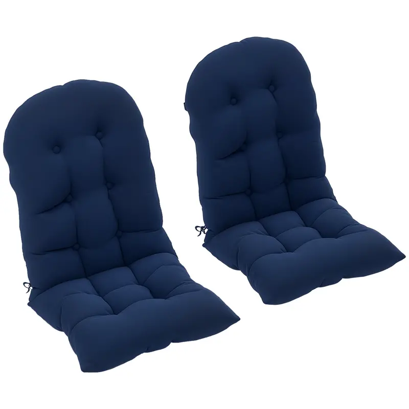 Tufted High-Back Adirondack Cushions Set Of 2, Navy, With Ties & Non-Slip 1