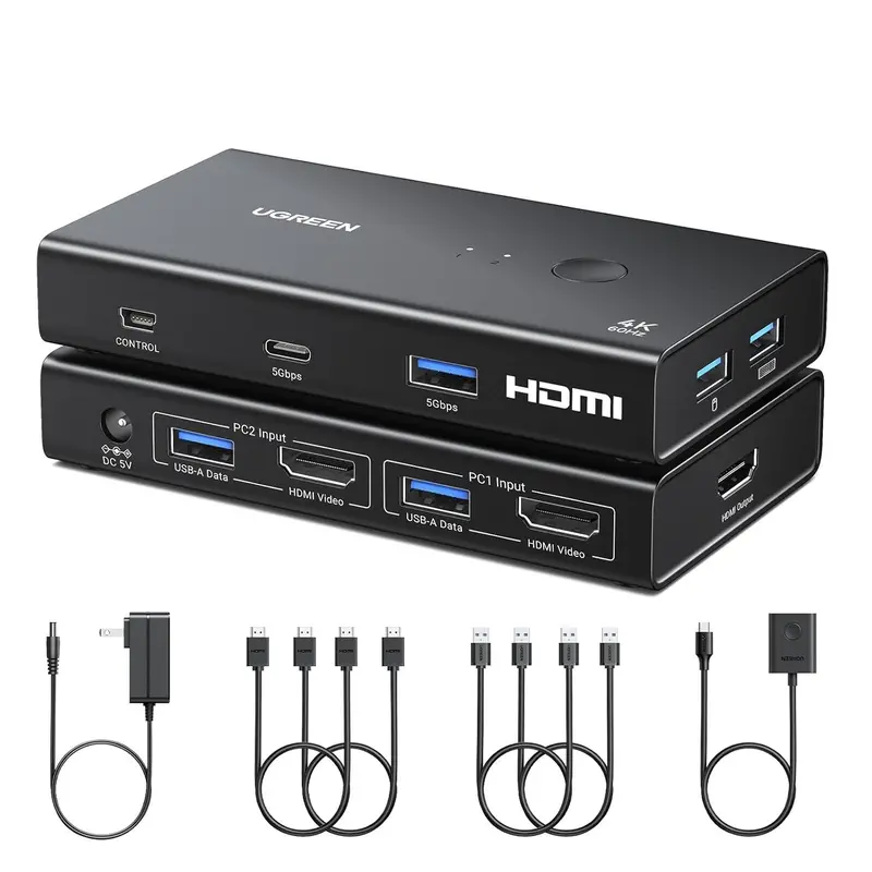 Ugreen 2-In-1 Hdmi Kvm Switch 4 Usb Ports 4K@60Hz–Black 1