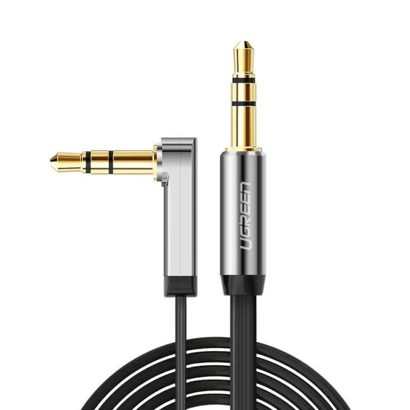 Ugreen Av119 Right-Angled 3.5Mm Flat Aux Cable 2M - Black/Silver 1