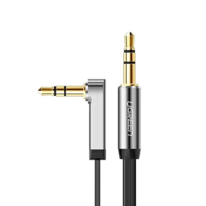 Ugreen Av119 Right-Angled 3.5Mm Flat Aux Cable 2M - Black/Silver 2