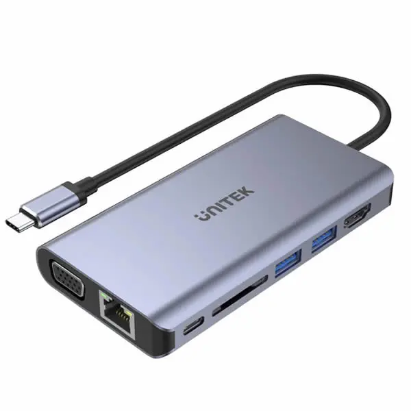Unitek D1019b Usb3.1 Type-C 8-In-1 Port Replicator With 100W Power Delivery 1