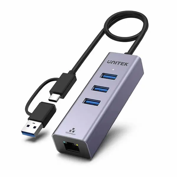 Unitek Y-3088B 4-In-1 Usb Hub Type-A 5Gbps And Rj45 And Type-C To Type-A Adapter 1