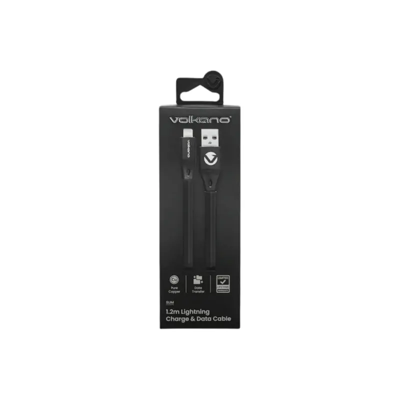 Volkano Slim Series Flat Pvc Lightning Cable 1.2M - Black 2
