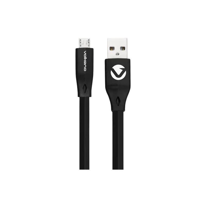 Volkano Slim Series Flat Pvc Micro Usb Cable 1.2M - Black 1