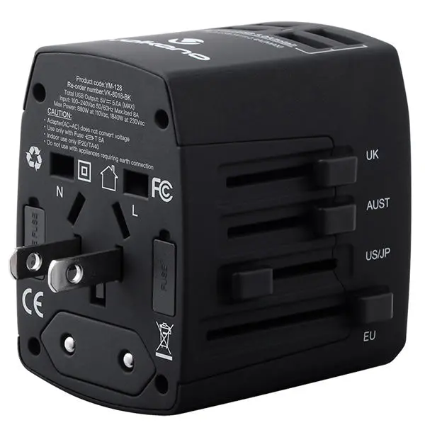 Volkano Worldwide Series Pd 20W + Qc Travel Adapter Plug With 4 Usb Charge Ports - Black 2