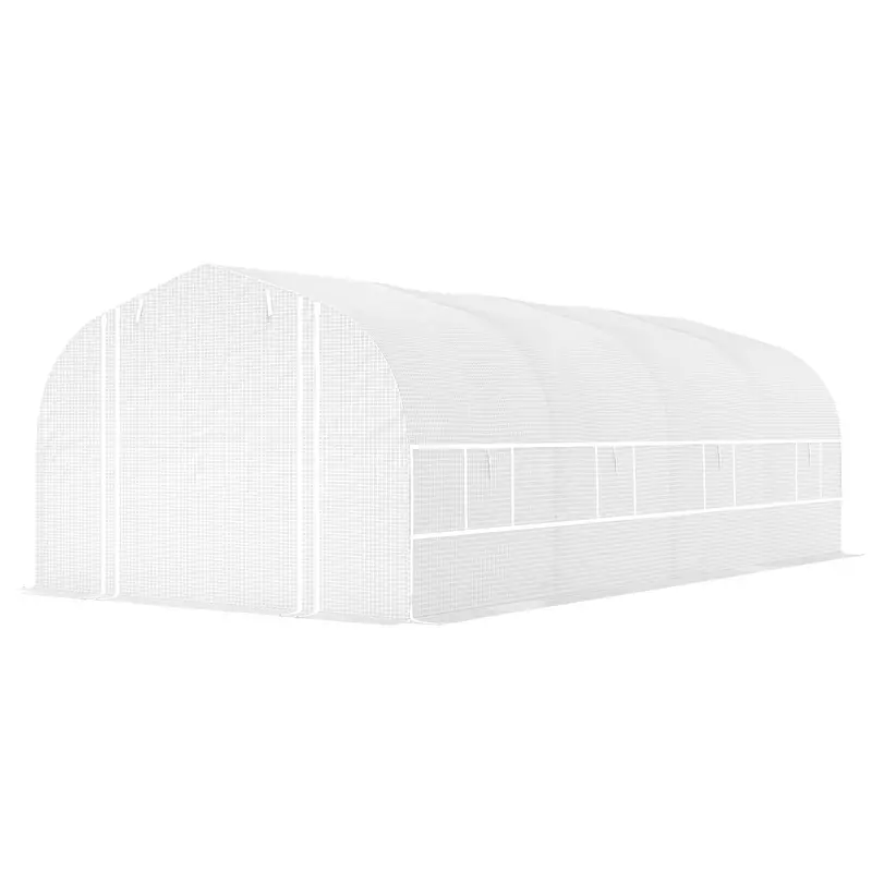 Walk-In Greenhouse With Roll-Up Mesh Walls & 8 Windows, 19.5' X 10' X 6.6', White 1