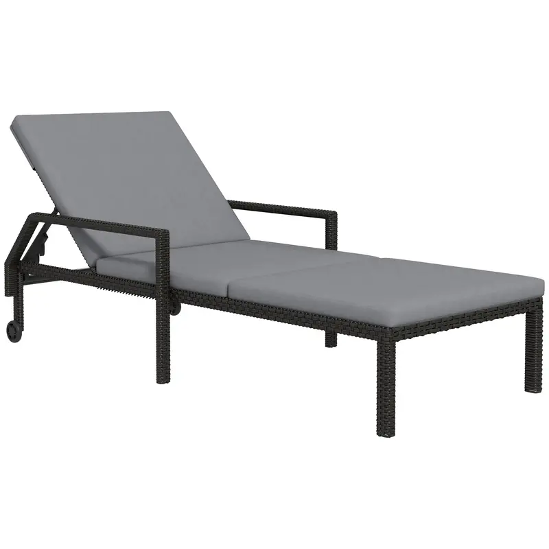 Wicker Chaise Lounger, Pe Rattan Recliner W/ Adjustable Backrest & 2 Wheels, Sky Blue 1