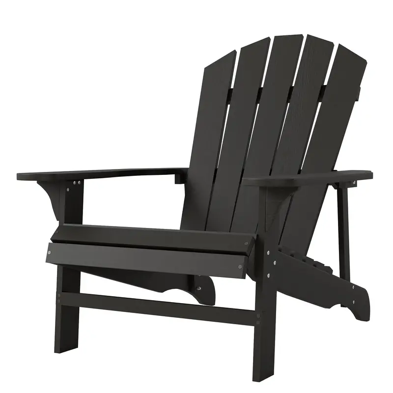 Wood Adirondack Muskoka Chair With Slatted Design For Deck, Garden, Backyard, Black 2
