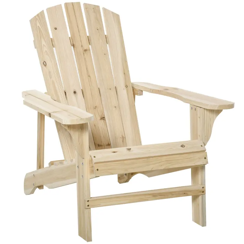 Wood Adirondack Muskoka Chair With Slatted Design For Deck, Garden, Backyard, Natural 1