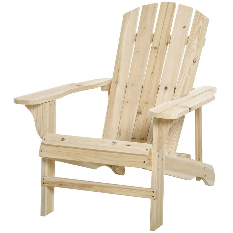 Wood Adirondack Muskoka Chair With Slatted Design For Deck, Garden, Backyard, Natural 2