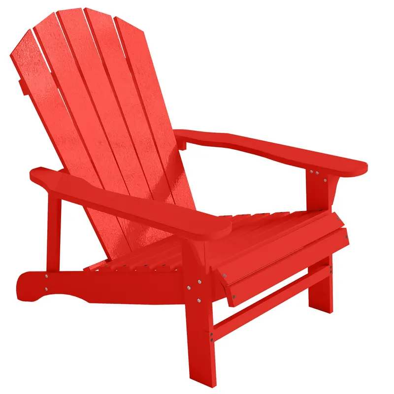 Wood Adirondack Muskoka Chair With Slatted Design For Deck, Garden, Backyard, Red 1