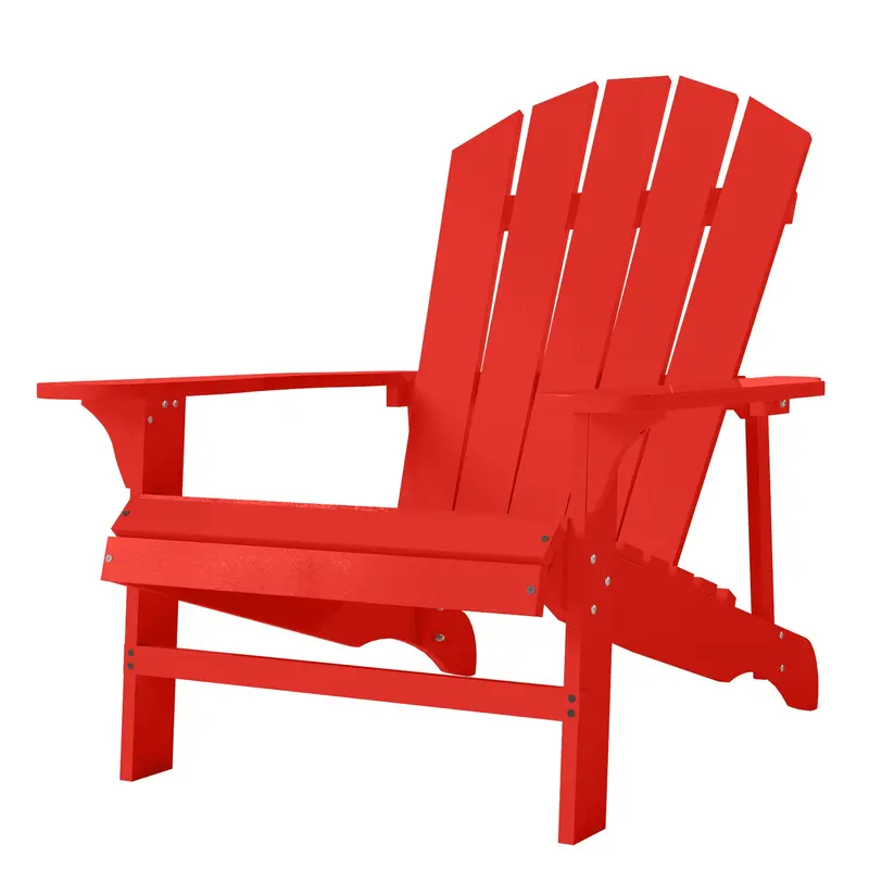 Wood Adirondack Muskoka Chair With Slatted Design For Deck, Garden, Backyard, Red 2
