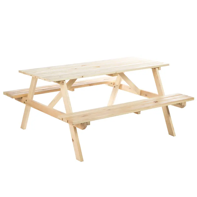 Wood Picnic Table And Bench Set With Umbrella Hole For Outdoor, Garden, Patio, Natural 1