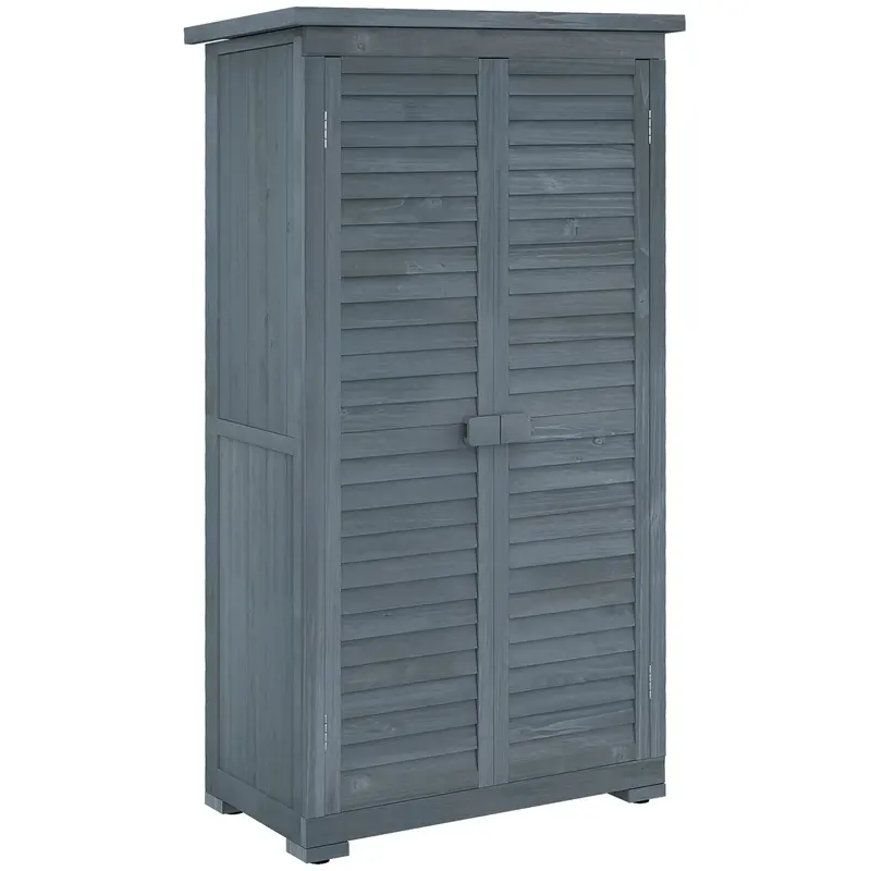 Wooden Garden Shed With 3-Tier Shelves & Asphalt Roof, 34" X 18" X 63", Grey 1