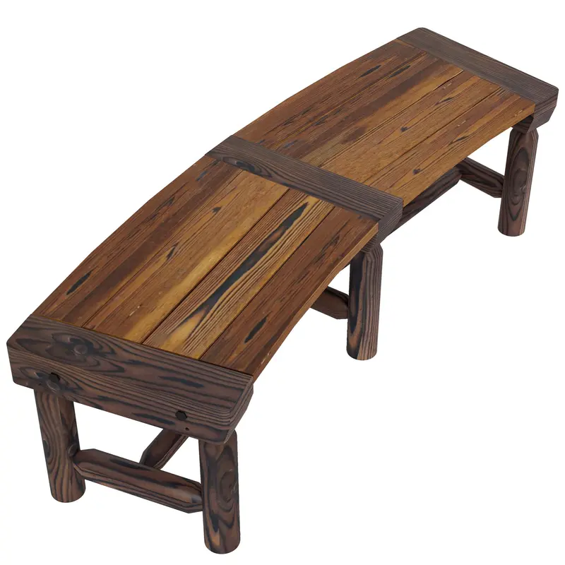 Wooden Outdoor Bench, Wrap Around Tree Bench With Slatted Seat For Yard, Garden, Brown 1