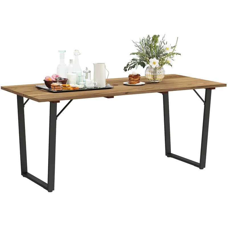 Wooden Outdoor Dining Table For 6 With 2" Umbrella Hole, Slatted Tabletop, Brown 1
